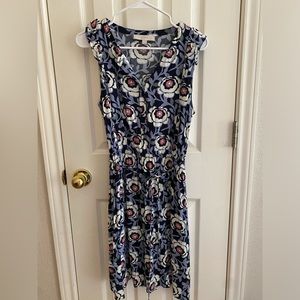 LOFT Black Blue Pink Elastic Waist Cap Sleeve Dress Unlined  Size M